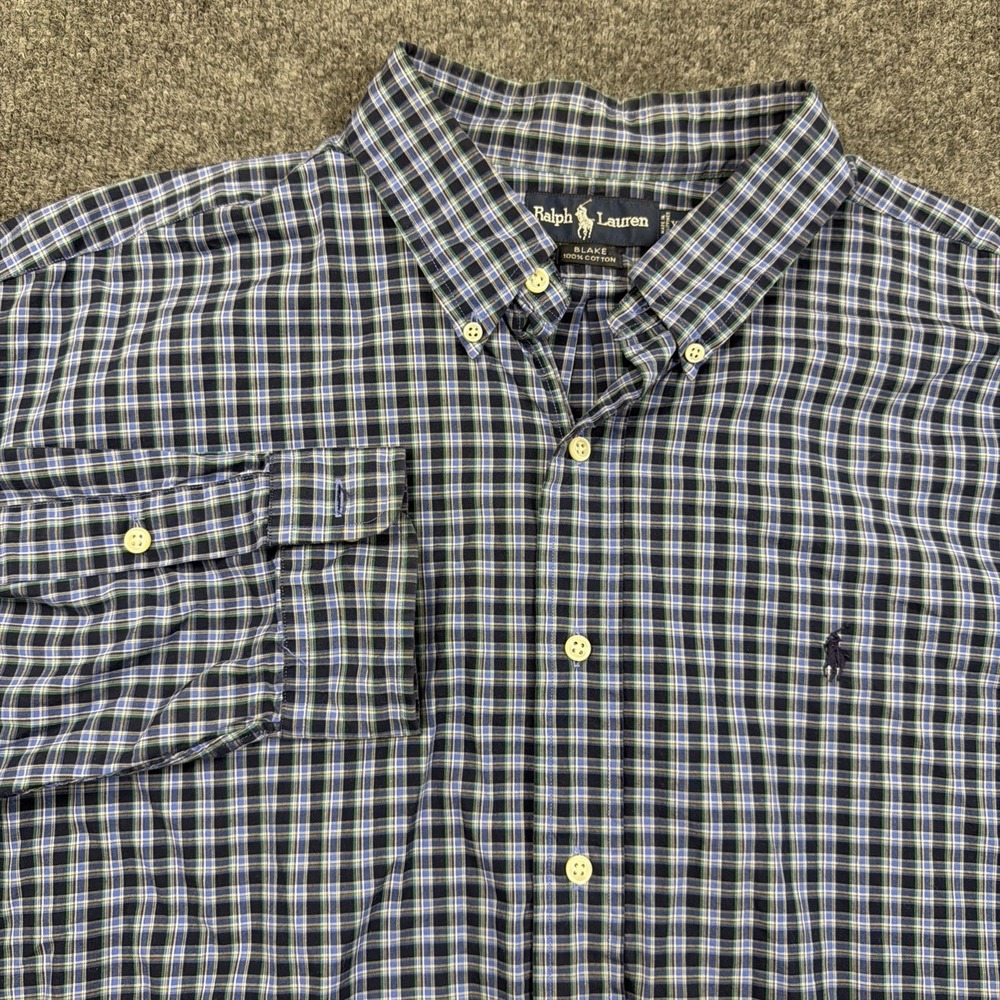 Ralph Lauren Blake Shirt XXL Blue Green Tattersall Plaid Button Down Long Sleeve